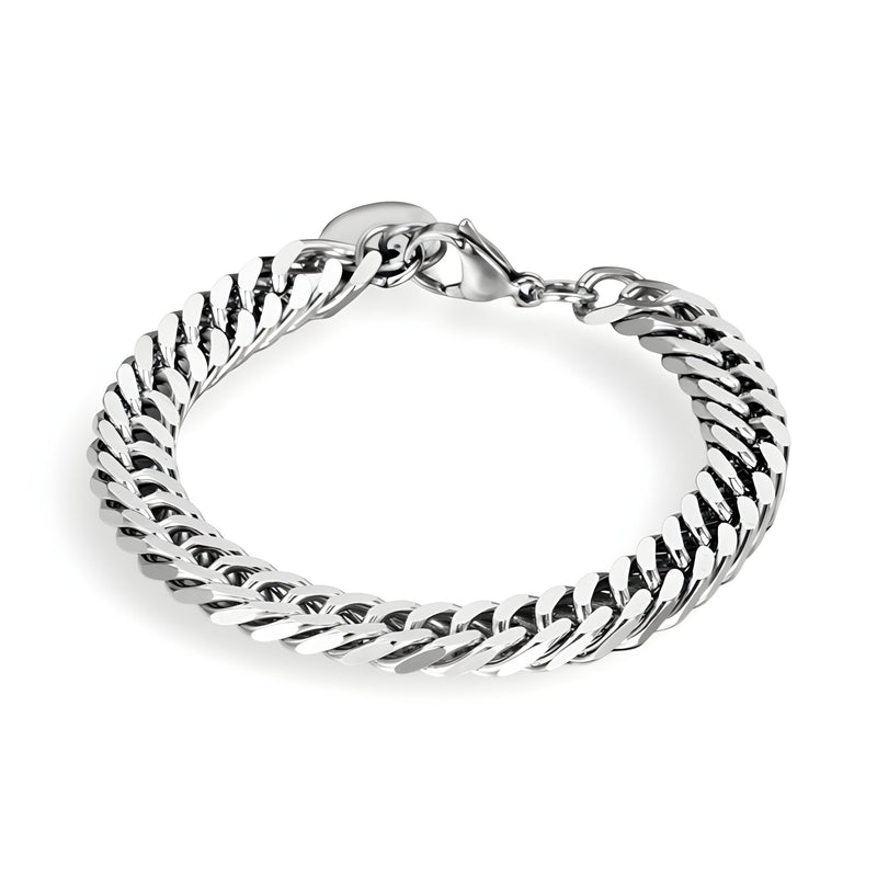 Bracelet homme en titane argenté maille cubaine épaisse fermoir mousqueton.