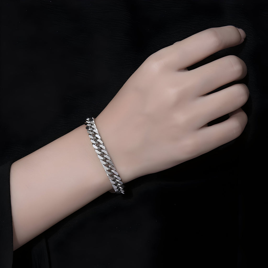 Bracelet homme en titane argenté à maille cubaine épaisse style Murray, finition brillante.