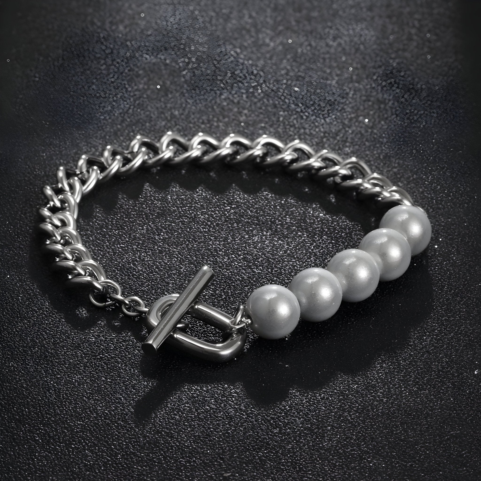 Bracelet en titane, maille cubaine, perles distinctives, pour homme, modèle Hal - La Boutique du Bracelet