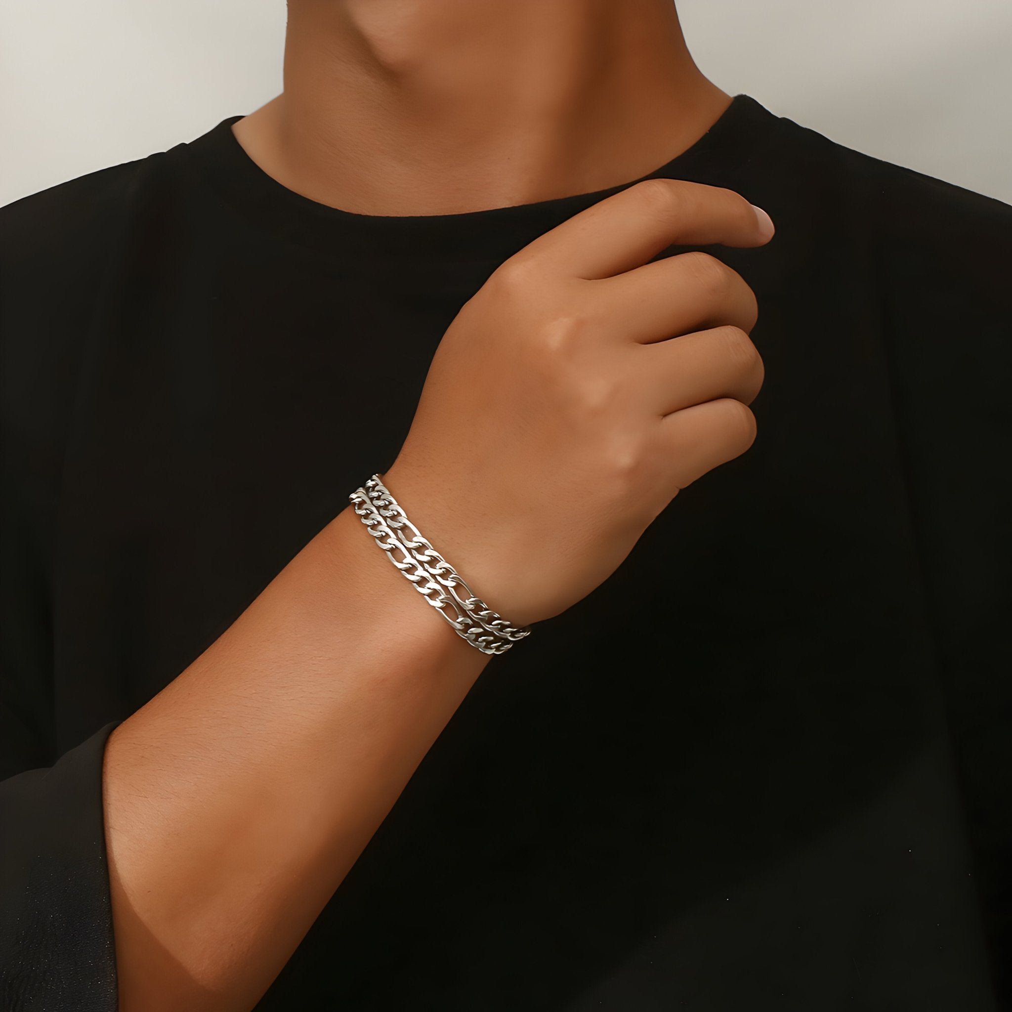 Bracelet en titane, maille figaro, double prestance, pour homme, modèle Angelo - La Boutique du Bracelet