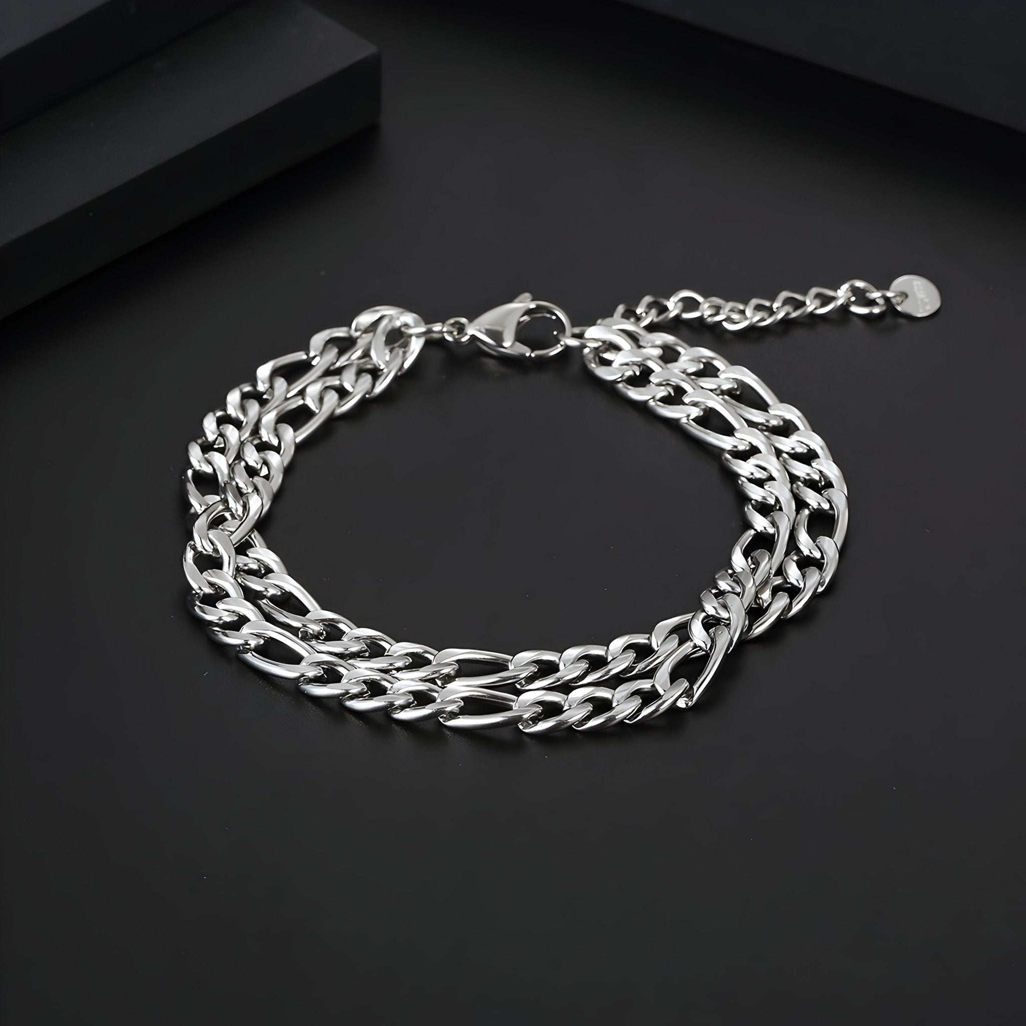 Bracelet en titane, maille figaro, double prestance, pour homme, modèle Angelo - La Boutique du Bracelet