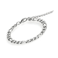 Bracelet homme en titane maille figaro argenté avec fermoir inoxydable robuste.