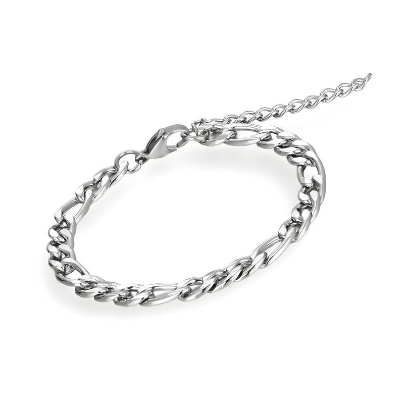 Bracelet homme en titane maille figaro argenté avec fermoir inoxydable robuste.