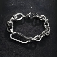Bracelet homme en titane argenté avec maille forçat épaisse et badge gravé "GOOD GREY STLD".