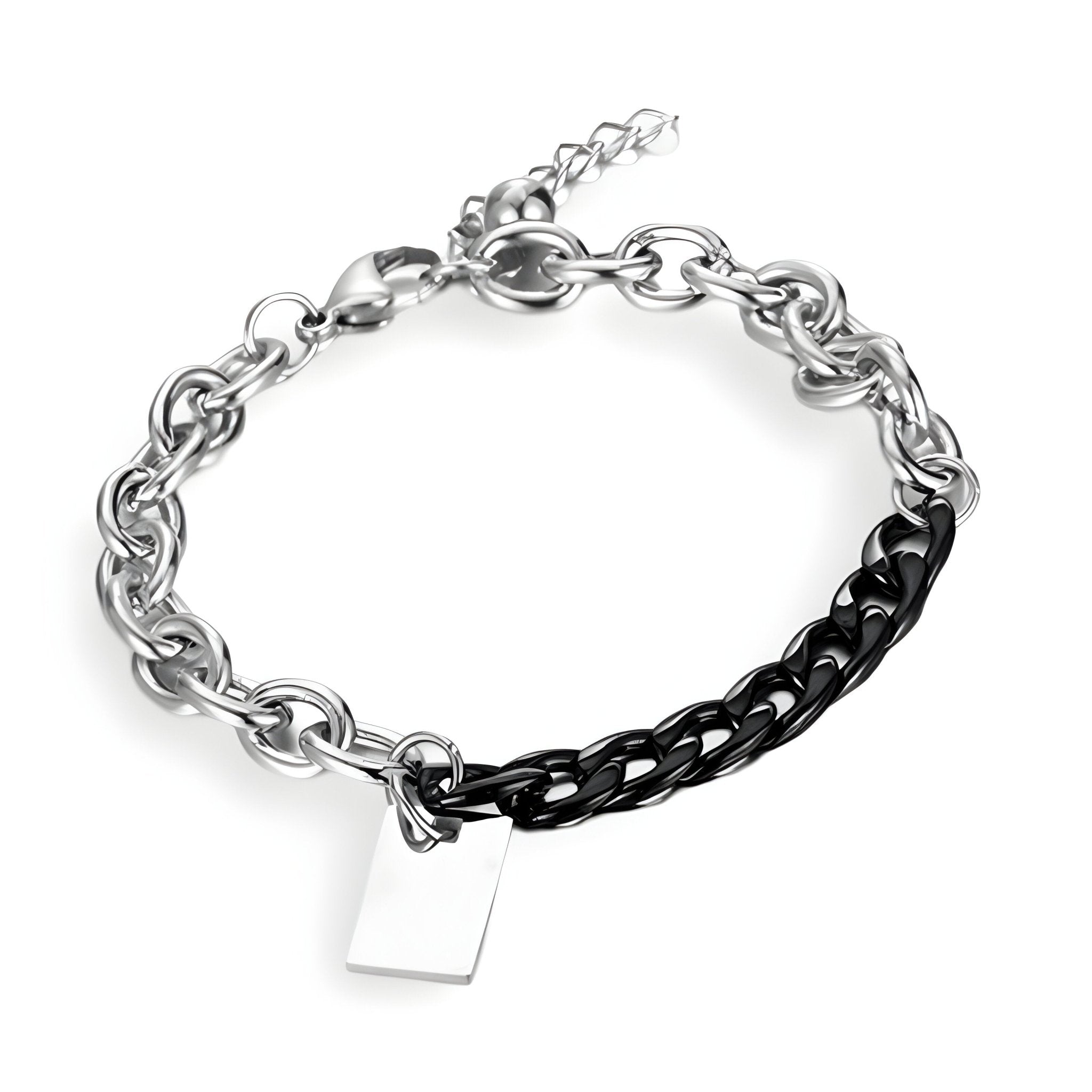 Bracelet en titane, maille forçat et cubaine, avec plaquette, pour homme, modèle Andrew - La Boutique du Bracelet