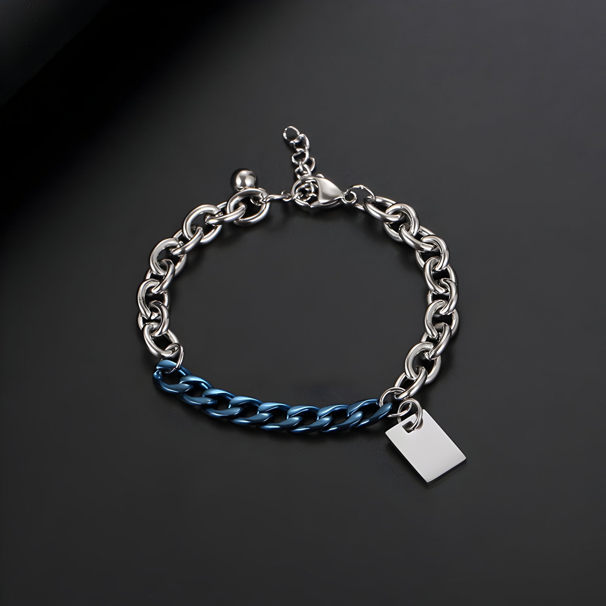 Bracelet en titane, maille forçat et cubaine, avec plaquette, pour homme, modèle Andrew - La Boutique du Bracelet