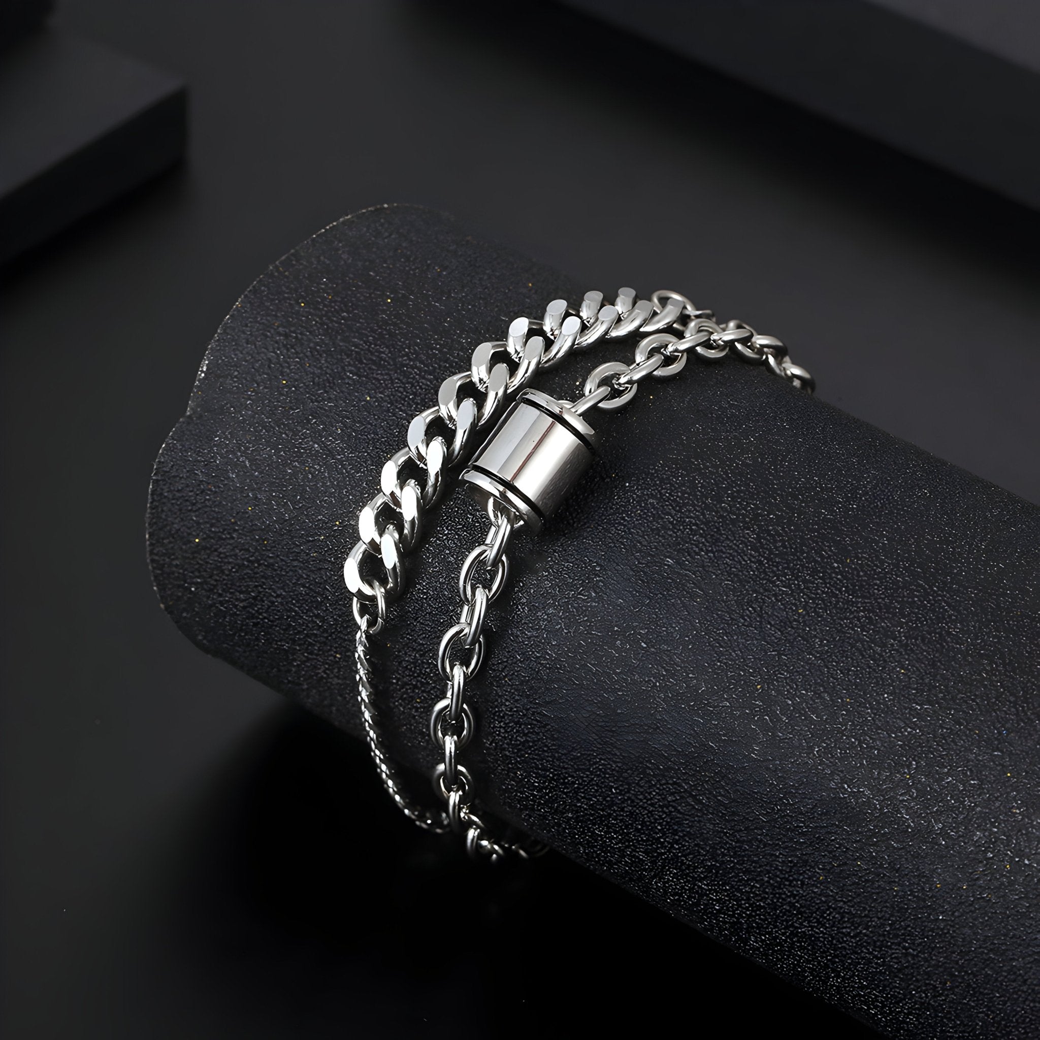 Bracelet en titane, maille forçat et cubaine, design capsule, pour homme, modèle Clay - La Boutique du Bracelet