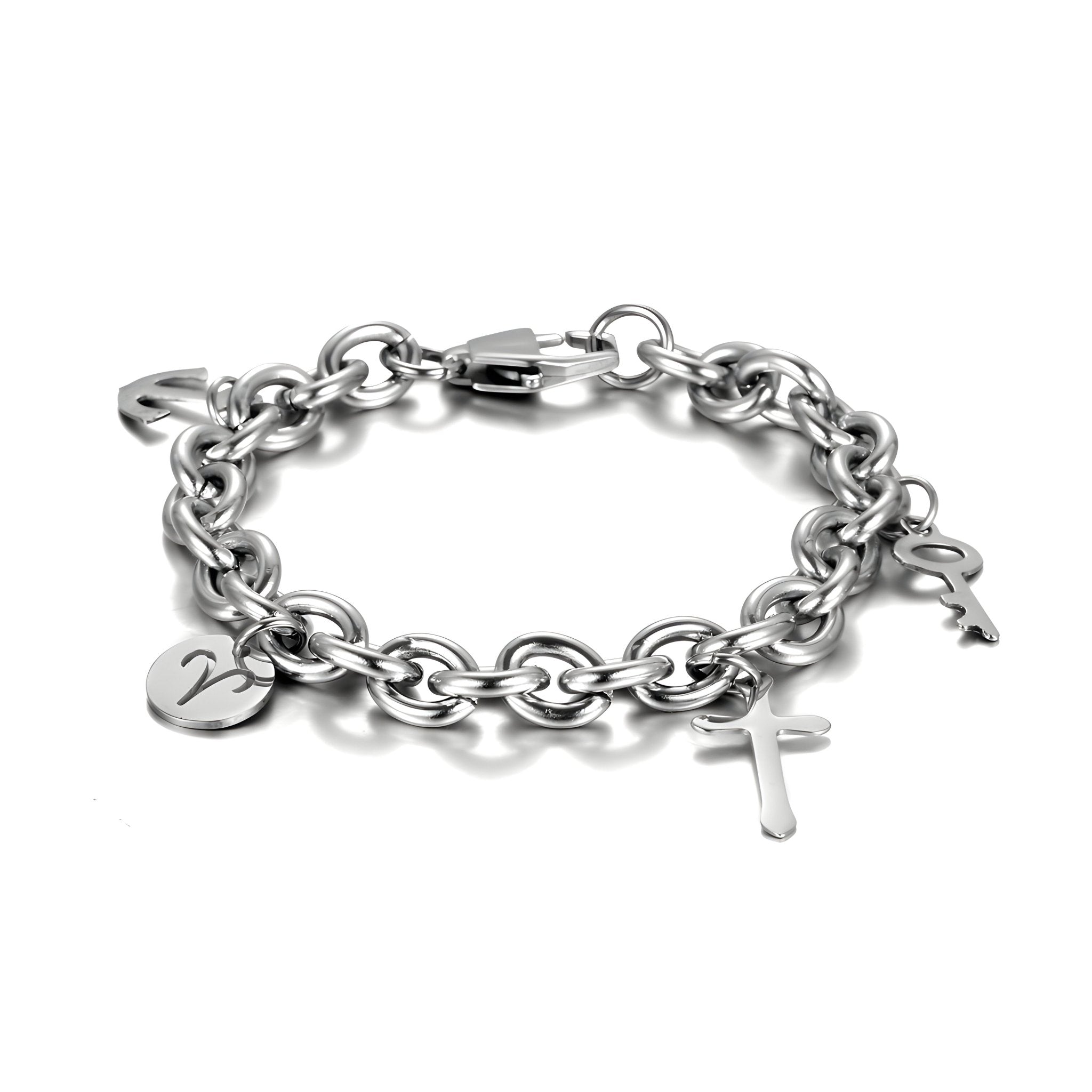 Bracelet en titane, maille forçat, multiples charms, mixte, modèle Taylor - La Boutique du Bracelet