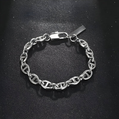 Bracelet en titane argenté à maille marine avec fermoir mousqueton masculin, modèle Tod.