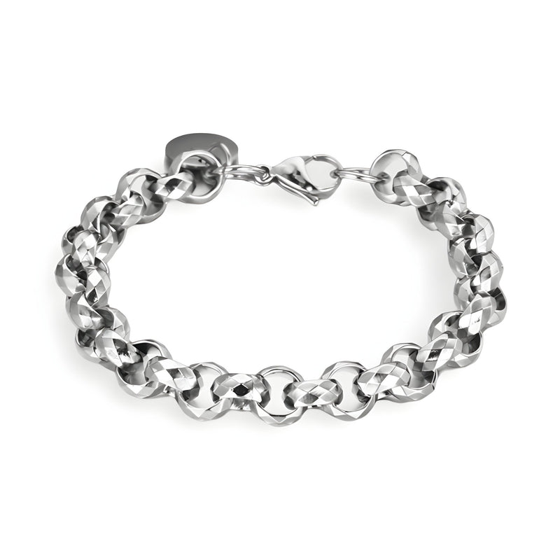 Bracelet en titane argenté avec maille rolo épaisse et fermoir mousqueton, modèle homme Elvis.