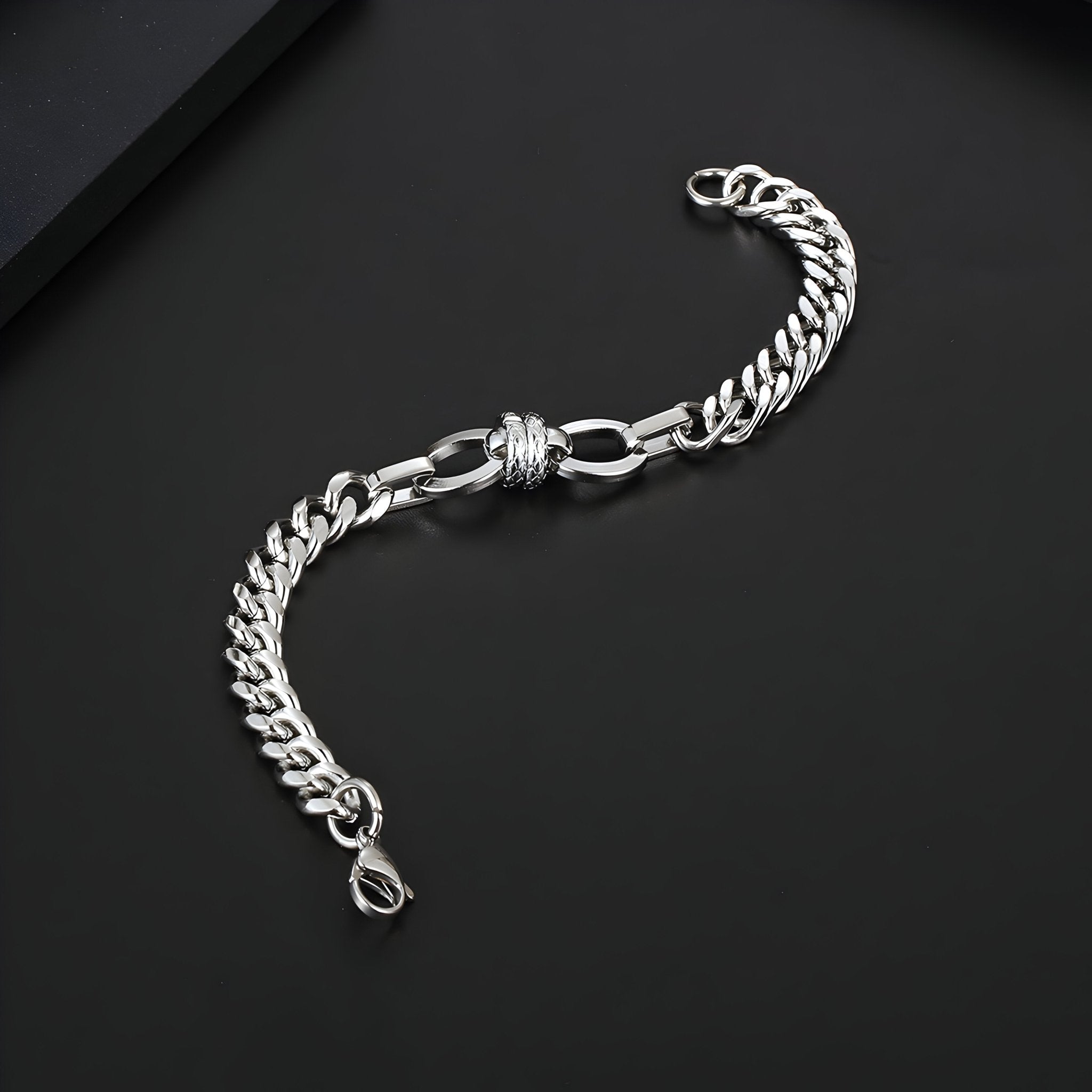 Bracelet en titane, maille spiga, noeud argenté, pour homme, modèle Eldon - La Boutique du Bracelet