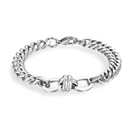 Bracelet homme en titane argenté, maille spiga épaisse avec nœud décoratif central.