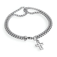 Bracelet en titane argenté à maille vénitienne avec pendentif croix chrétienne pour homme.