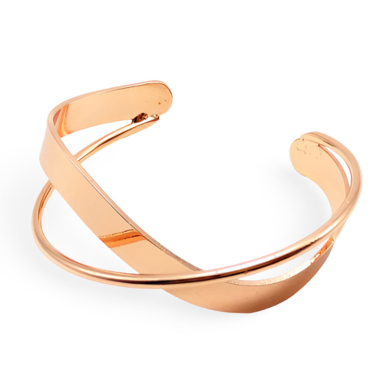 Bracelet jonc en titane plaqué or rose 18 carats avec design original entrelacé, modèle Elmira.