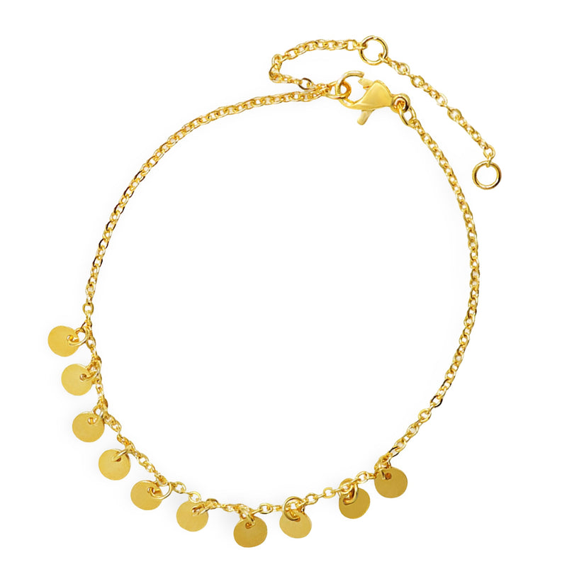 Bracelet en titane plaqué or 18 carats avec petites pampilles rondes délicates, fermoir mousqueton ajustable.