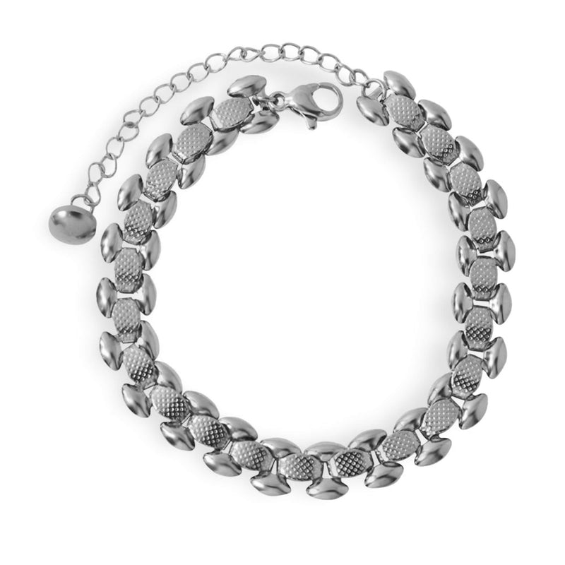 Bracelet en titane argenté à maille épaisse avec fermoir et chaîne réglable.