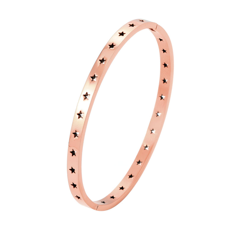 Bracelet fin en titane plaqué or rosé 18 carats avec motif étoiles creuses ajourées.