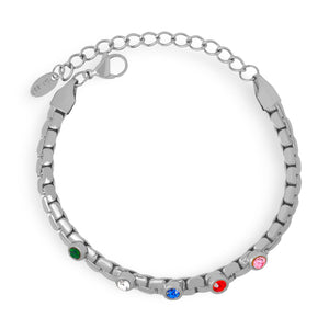 Bracelet en titane plaqué or incrusté de pierres de zircons colorées, modèle Daisy - La Boutique du Bracelet