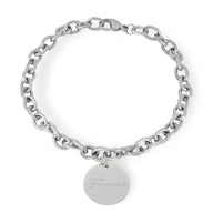 Bracelet chaîne en titane argenté avec médaillon circulaire gravé "Forever".