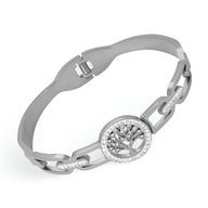 Bracelet en titane argenté avec pendentif arbre de vie rond et maillons élégants.