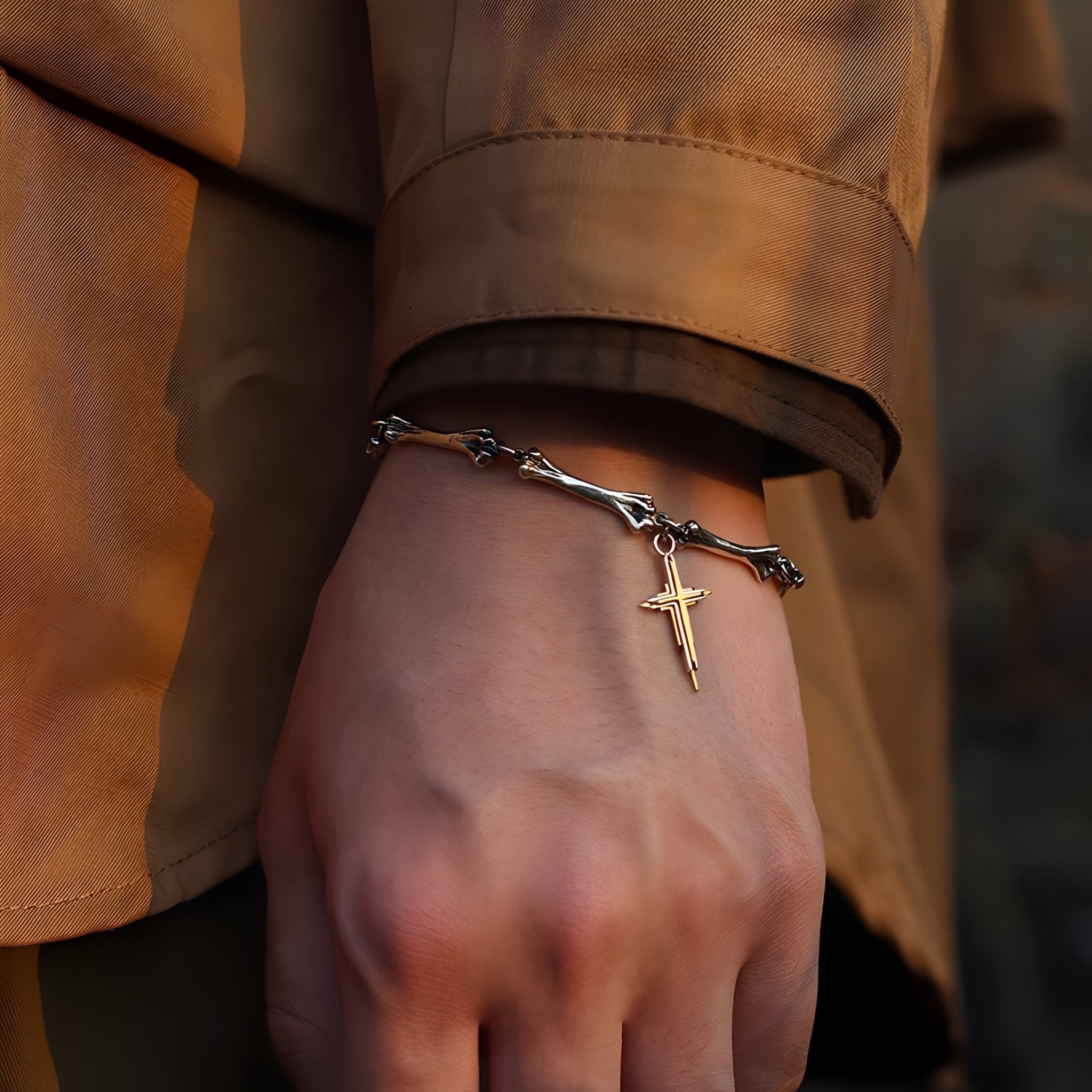 Bracelet en titane, style ossement, croix chrétienne, pour homme, modèle Nolhan - La Boutique du Bracelet