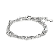 Bracelet triple en titane argenté pour homme avec chaînes fines et fermoir mousqueton, modèle Lionel.