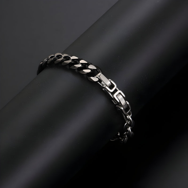 Bracelet homme titane triple maille argent et noir finition mate et brillante modèle Irwin.