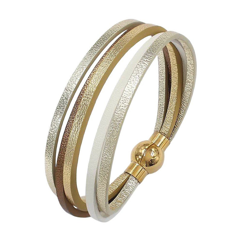 Damenarmband mit mehreren Lederbändern, Designer-Manschettenarmband in Gold und Braun, elegantes Accessoire mit Magnetverschluss, Modell Elyra