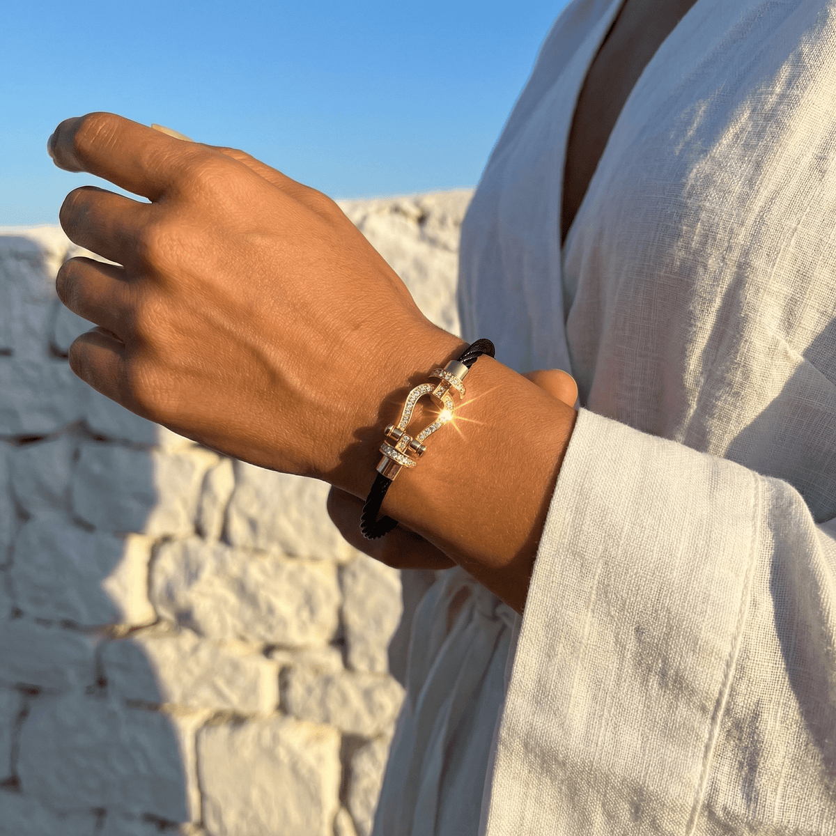 Hufeisen-Armband, Edelstahlkordel, für Damen, Modell Annabelle