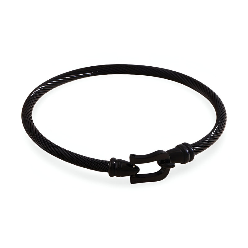 Bracelet fer à cheval noir en acier inoxydable avec fermoir ajustable pour femme.