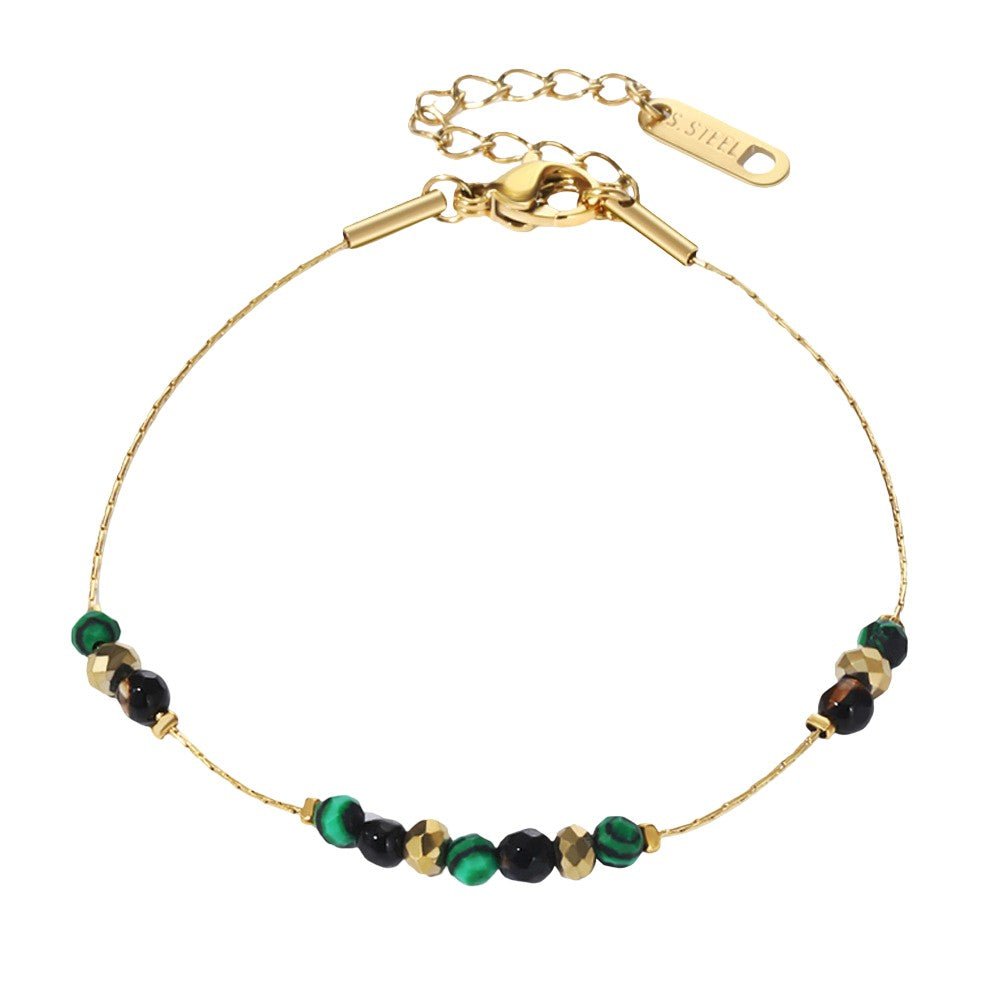 Pulsera fina de acero inoxidable dorado, con perlas acrílicas verdes y negras, joya ajustable para mujer, modelo Ushane
