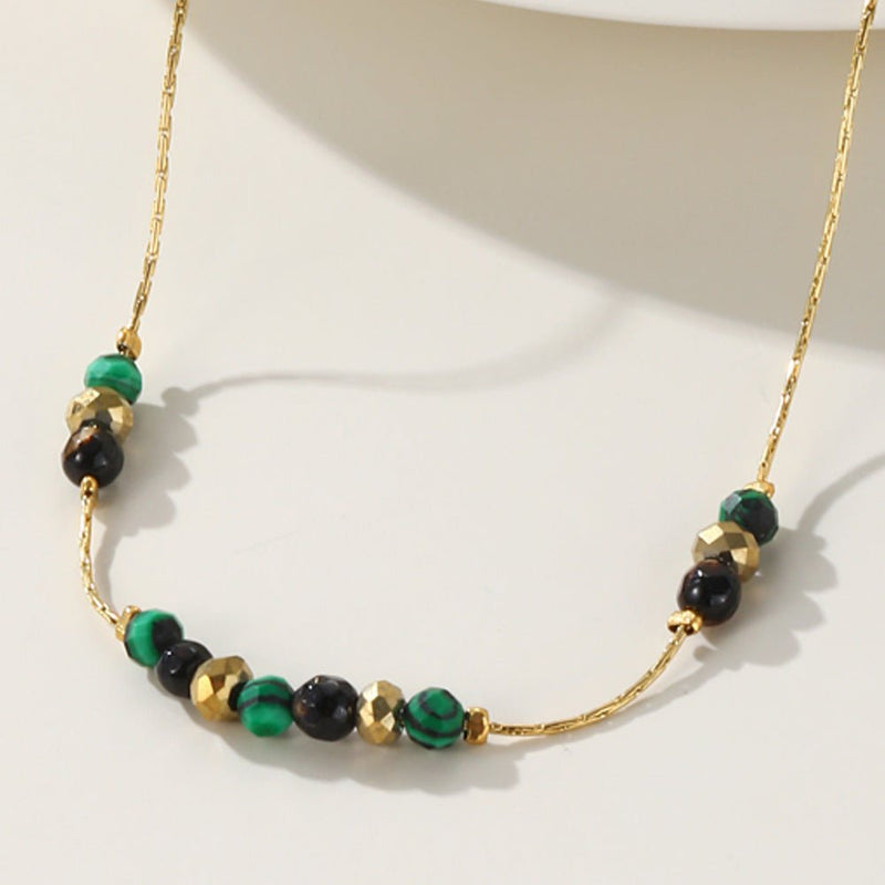 Pulsera fina de acero inoxidable dorado, con perlas acrílicas verdes y negras, joya ajustable para mujer, modelo Ushane