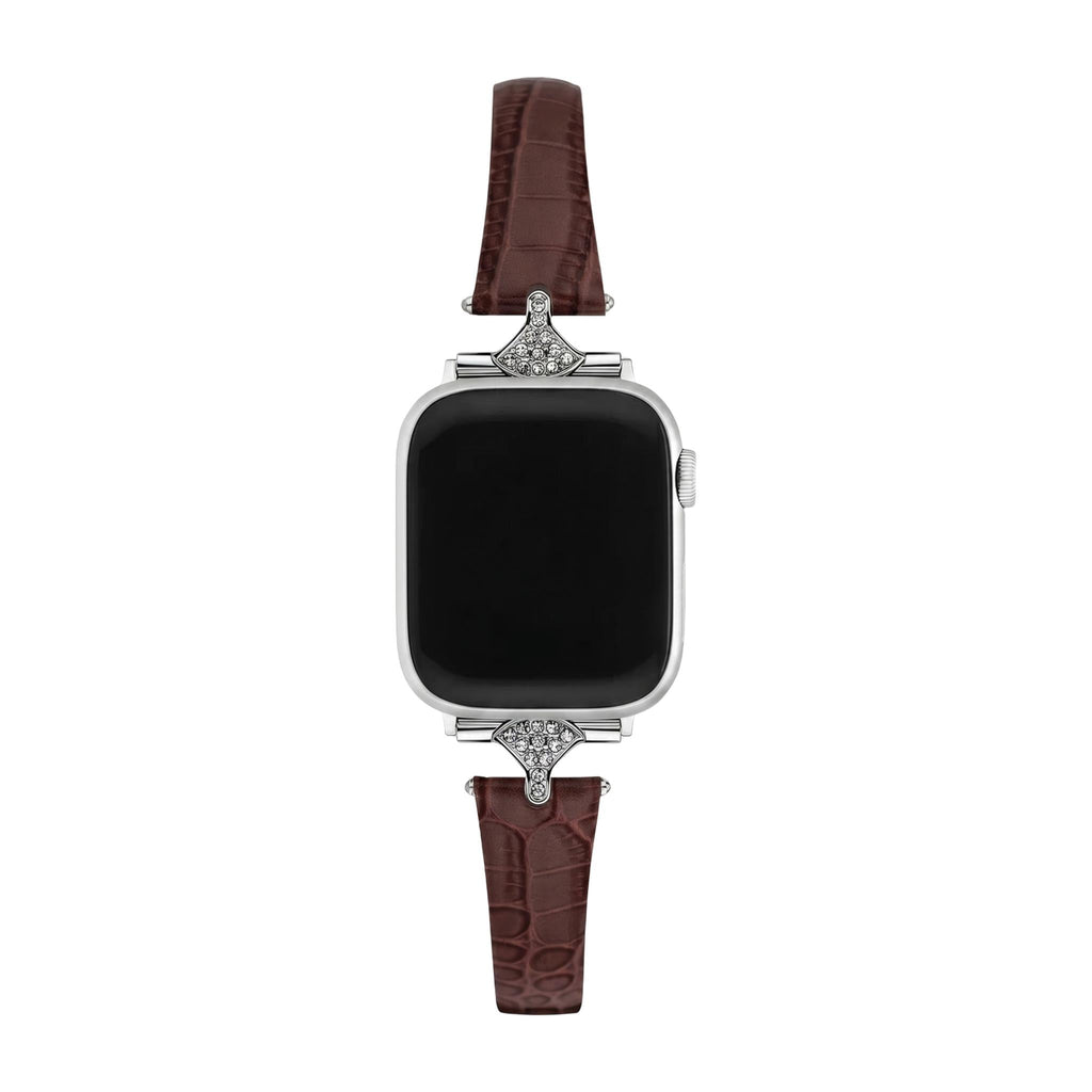 Elegant damearmbånd, imiteret læder med krokodillelook, skinnende strassforbindelser, kompatibel med Apple Watch, elegance til håndleddet, model Crozia