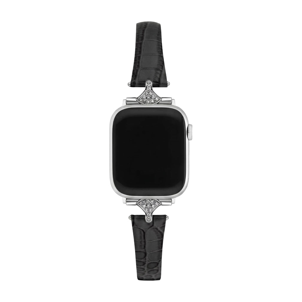 Elegant damearmbånd, imiteret læder med krokodillelook, skinnende strassforbindelser, kompatibel med Apple Watch, elegance til håndleddet, model Crozia