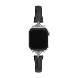 Elegant damearmbånd, imiteret læder med krokodillelook, skinnende strassforbindelser, kompatibel med Apple Watch, elegance til håndleddet, model Crozia