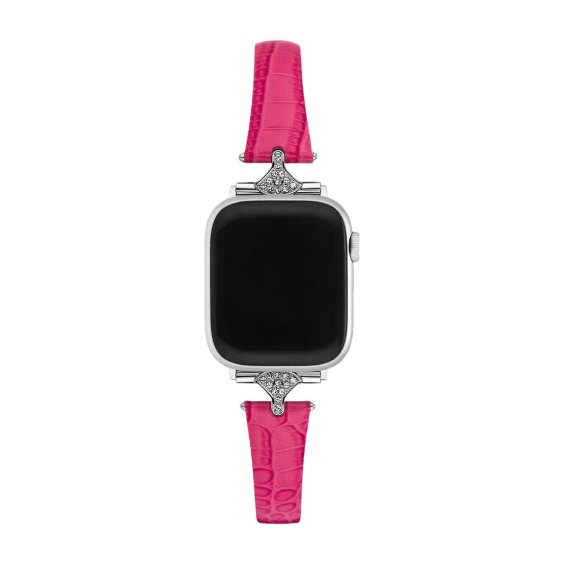 Bracciale sottile da donna, similpelle effetto coccodrillo, connettori con strass brillanti, compatibile con Apple Watch, eleganza al polso, modello Crozia