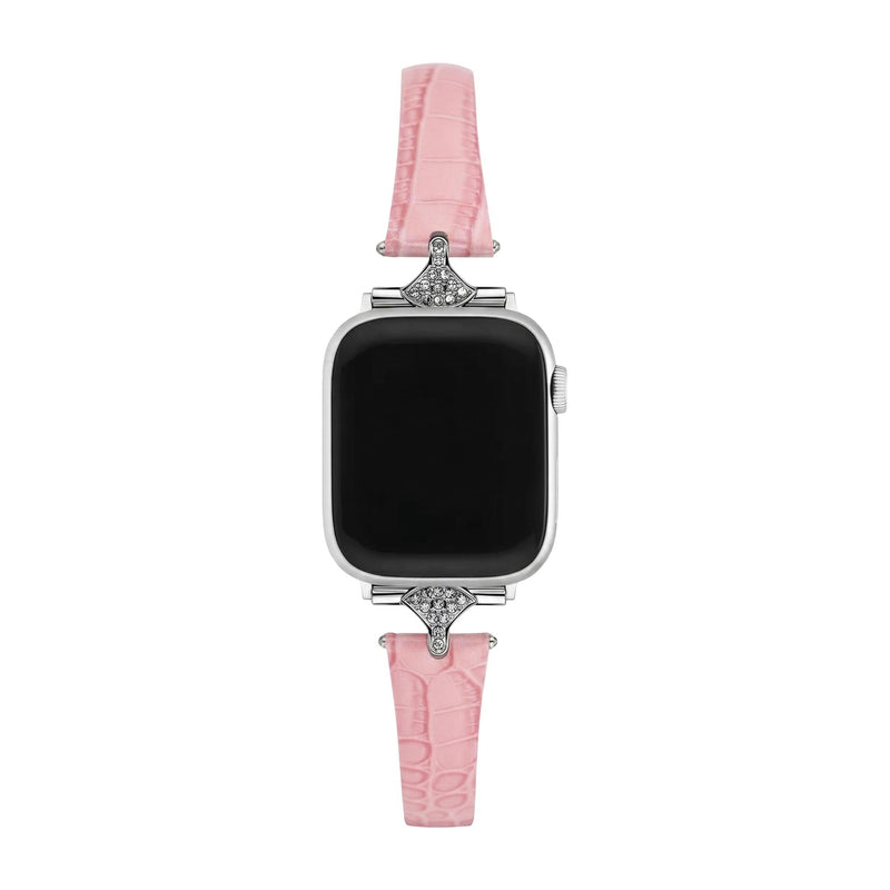 Elegant damearmbånd, imiteret læder med krokodillelook, skinnende strassforbindelser, kompatibel med Apple Watch, elegance til håndleddet, model Crozia