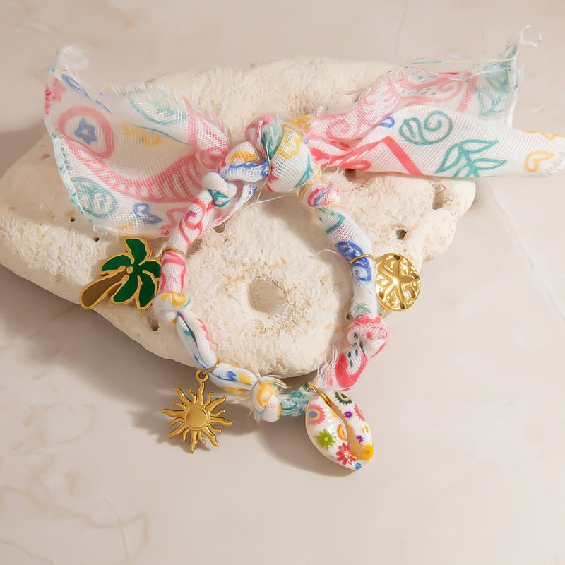 Bracelet foulard de soie, en acier inoxydable, charms d'été, pour femme, modèle Naelis - La Boutique du Bracelet