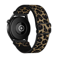 Bracelet Garmin en nylon tissé motif léopard beige et noir avec boucle coulissante noire, modèle Zorus, pour montre.