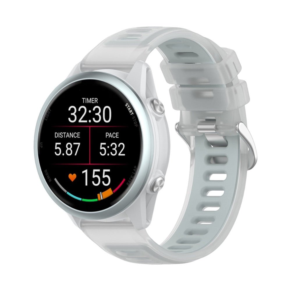 Bracelet silicone gris clair aéré avec système de remplacement rapide pour montre Garmin Forerunner.