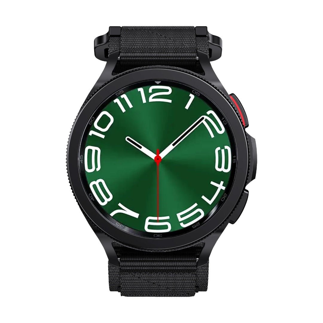 Bracelet montre Garmin noir en nylon ultra solide, boucle rapide, style sport et outdoor, réglable.