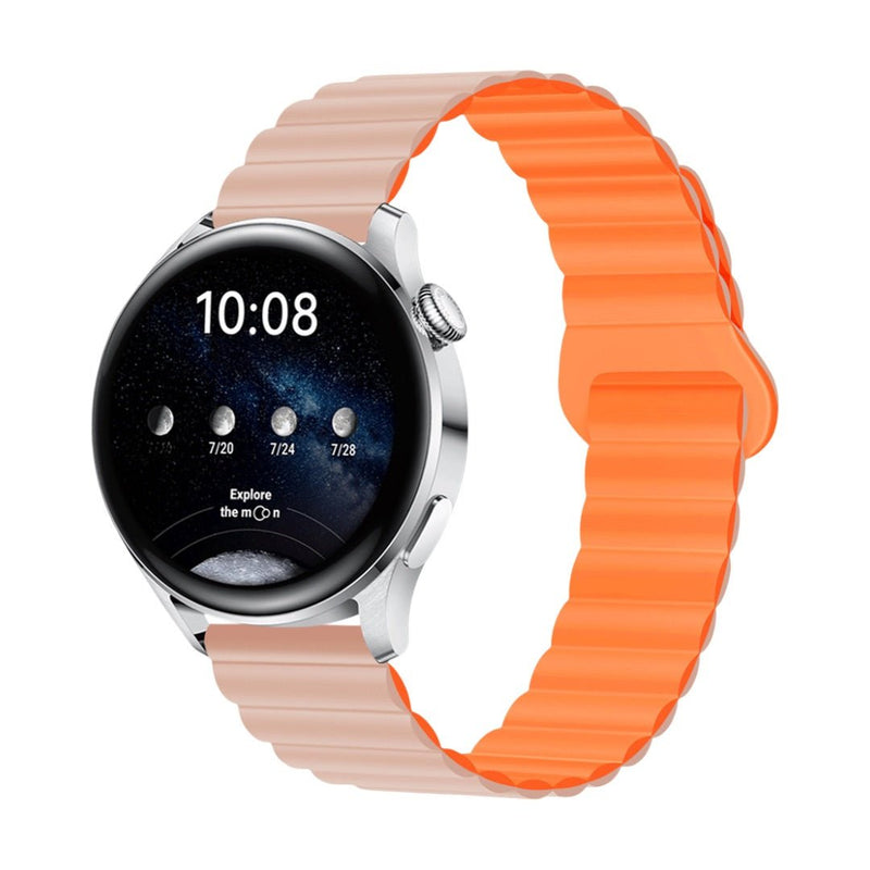 Bracelet silicone bicolore beige et orange, design moderne à libération rapide, 20-22mm, ajustable pour montre connectée.