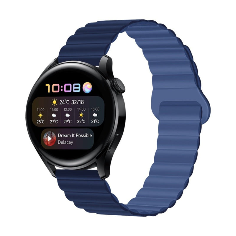 Bracelet magnétique en silicone bicolore bleu marine et bleu clair, 20mm, pour montre connectée Garmin, style moderne avec.