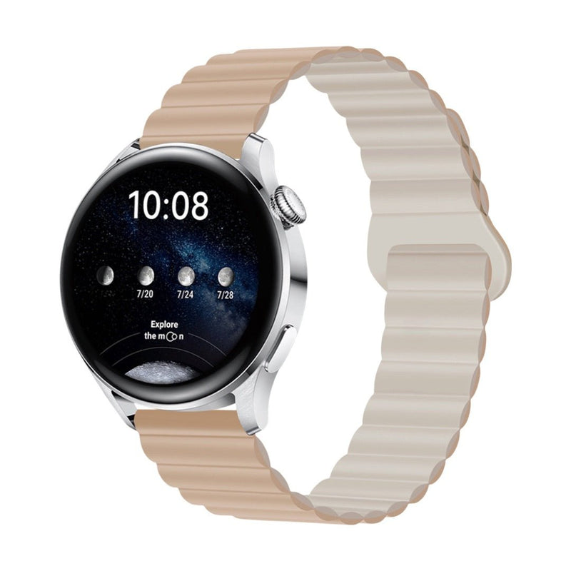 Bracelet silicone magnétique bicolore beige et crème, 22mm, design moderne pour montre connectée Garmin.