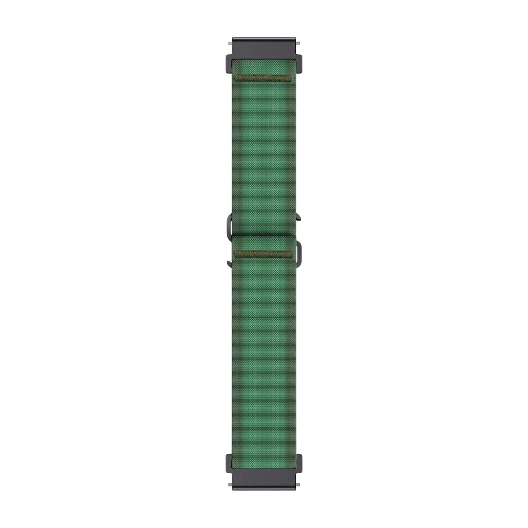 Bracelet montre Garmin vert en nylon ondulé, boucle rapide, style outdoor robuste, 20mm/22mm.