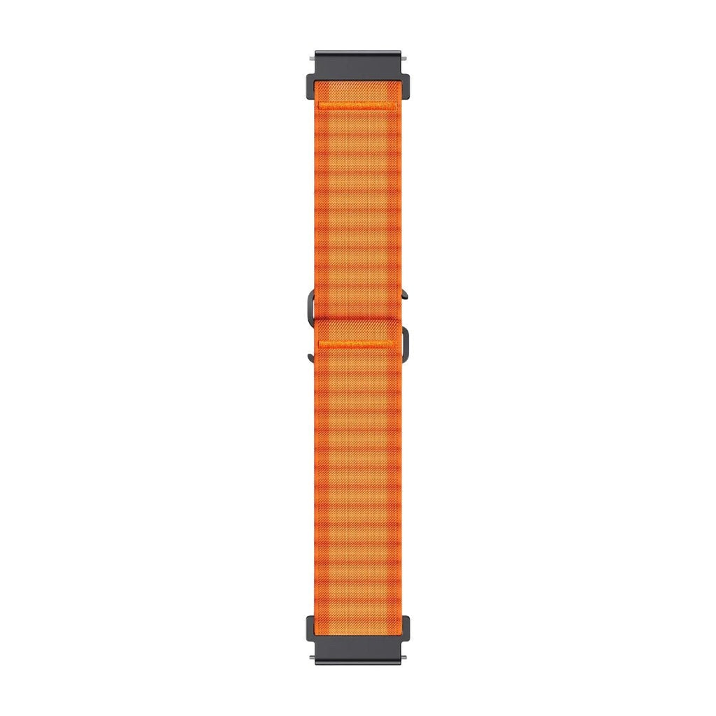 Bracelet montre Garmin en nylon ondulé orange vif, boucle noire, style sport outdoor, 20-22mm.