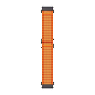 Bracelet montre Garmin en nylon ondulé orange vif, boucle noire, style sport outdoor, 20-22mm.