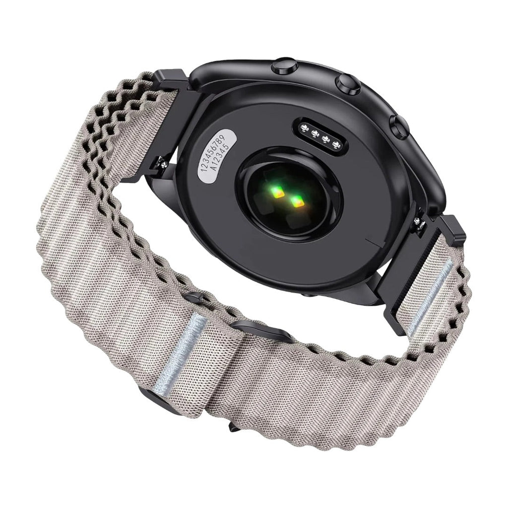 Bracelet Garmin en nylon ondulé gris clair, système de fixation rapide, style outdoor, compatible 20-22 mm.