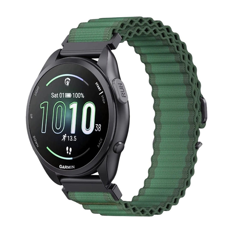 Bracelet de montre Garmin vert ondulé en nylon, boucle rapide, style outdoor, adapté 20-22mm.