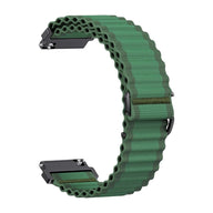 Bracelet montre Garmin vert en nylon ondulé avec boucle noire, style outdoor, largeur adaptable 20-22mm.